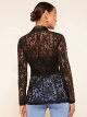 Women's Floral Lace Mesh One Button Lapel Neck Long Sleeve