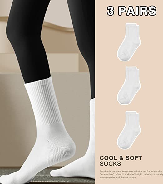 Womens Crew Socks Size 6-9 LightWeight Thin Casual Calf Socks (3 Pairs)